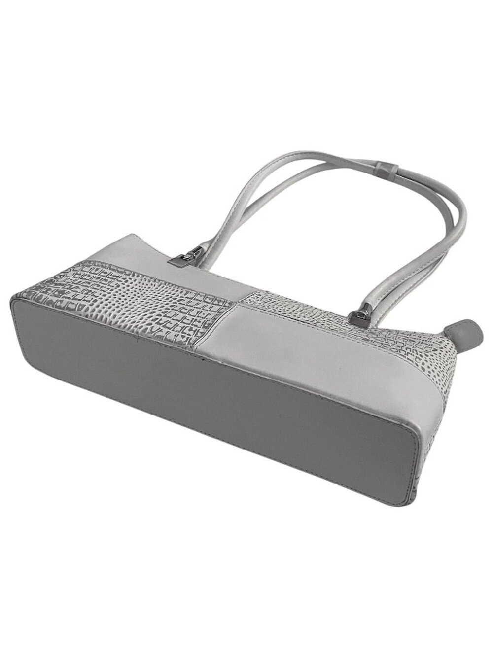 Gray Croc Embossed Structured Shoulder Bag Elegant Sturdy Faux Leather Handbag - Picture 3 of 8